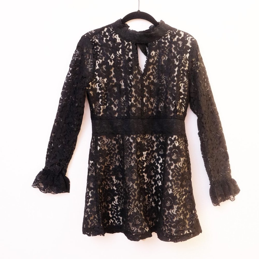Black lace mini dress with shorts underneath